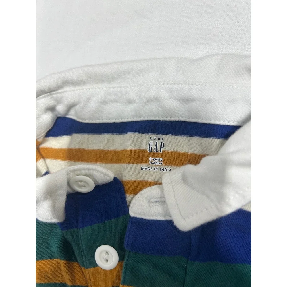 Baby Gap Toddler Boys Rugby Shirt Striped‎ Long Sleeve Blue Green Yellow 3T